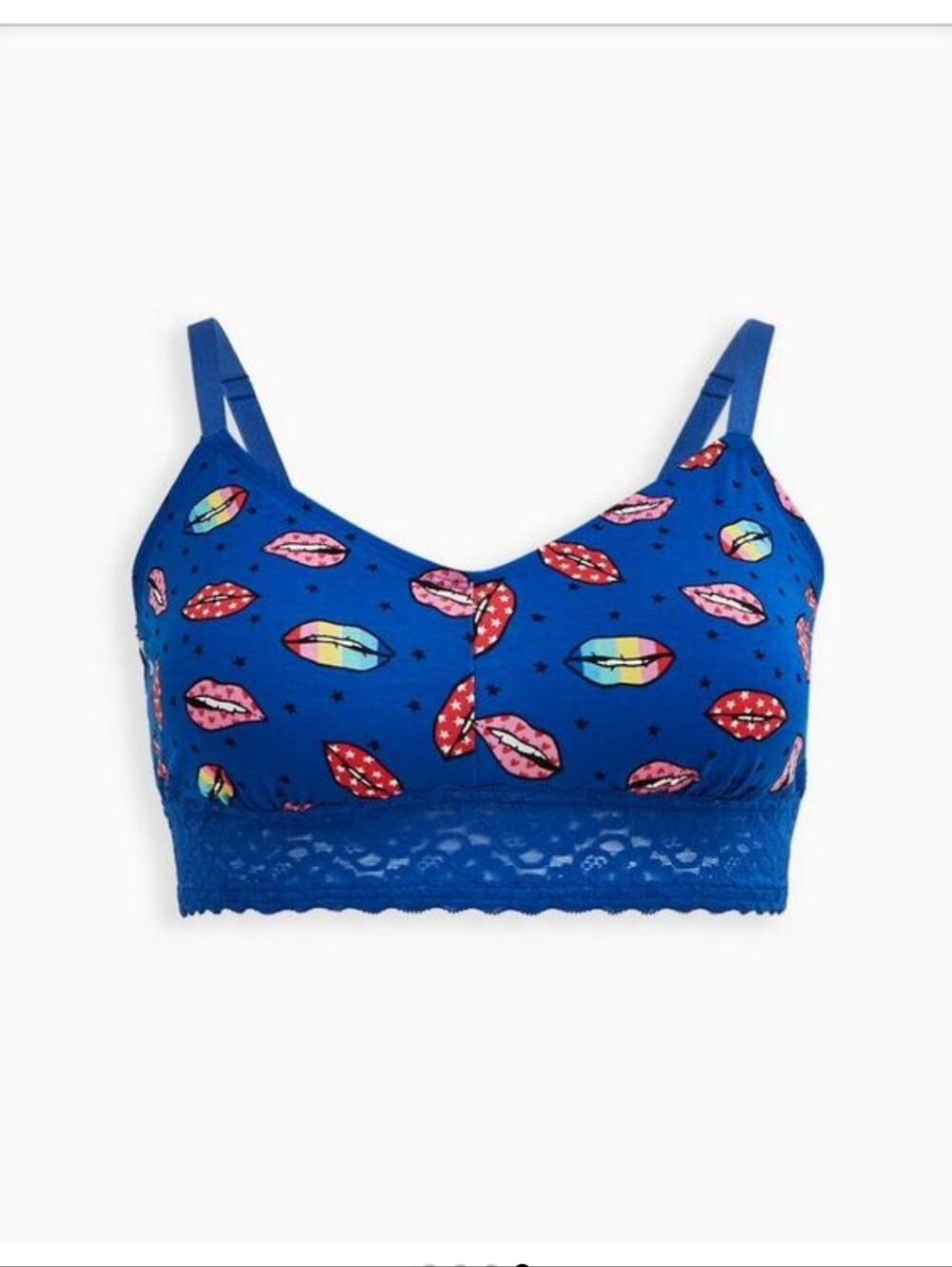 torrid Blue Lip & Rainbow Print Lace-Hem Padded Bralette